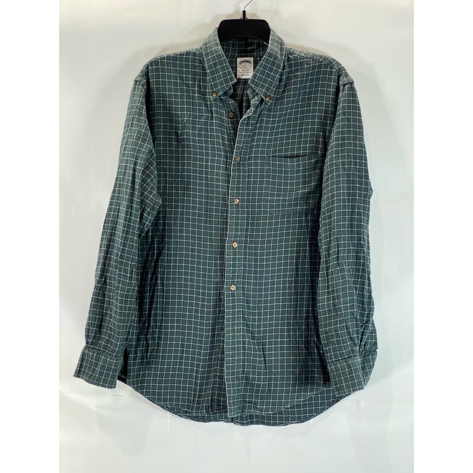 BROOKS BROTHERS Men's Green Gingham Original Polo Regent Regular-Fit Shirt SZ L