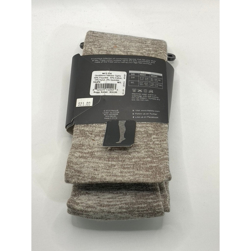 MEMOI Women's Heather Taupe Cotton-Blend Pull-On Sweater Tights SZ M/L