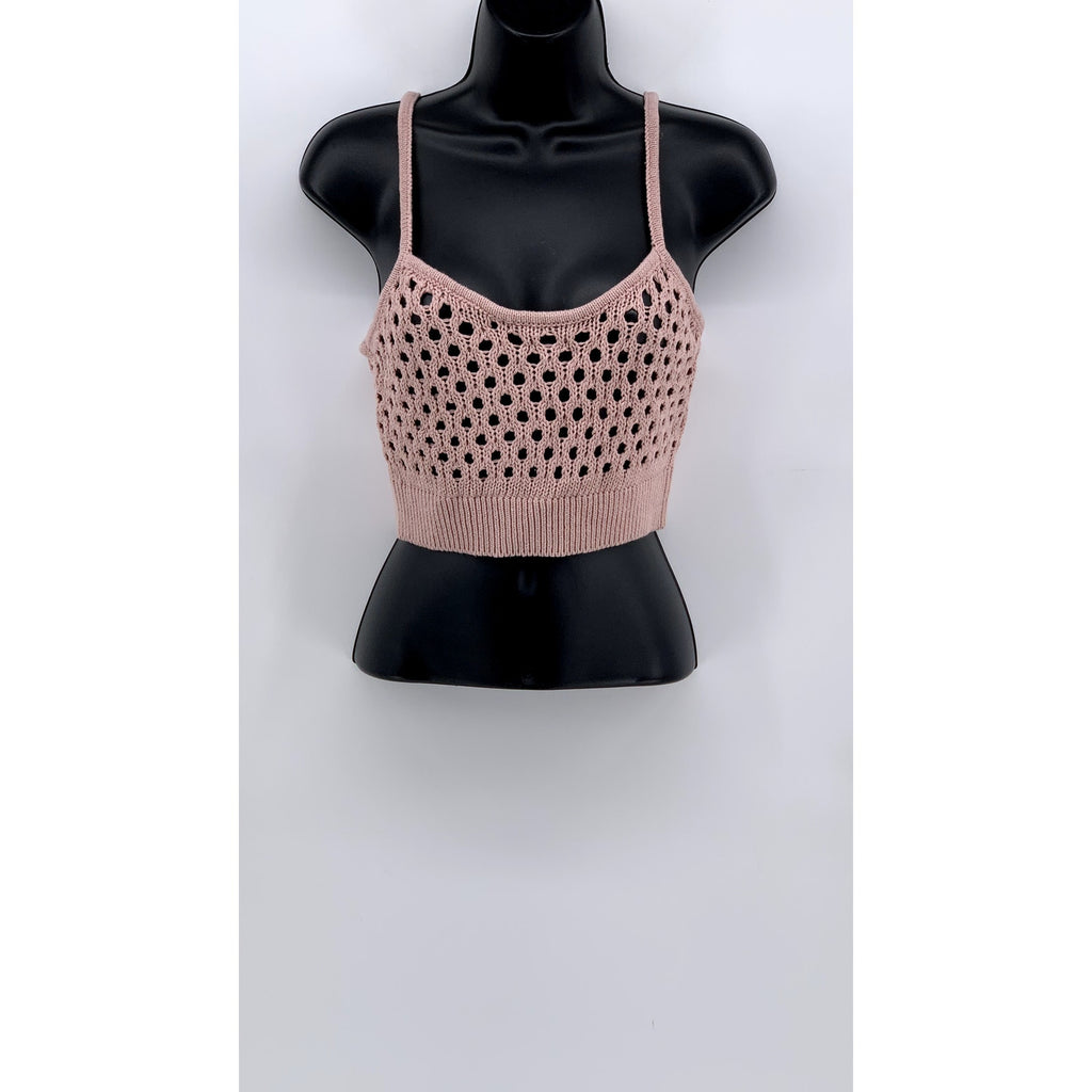 FOREVER 21 Women's Blush Pink Open Knit Cropped Tank Top SZ M