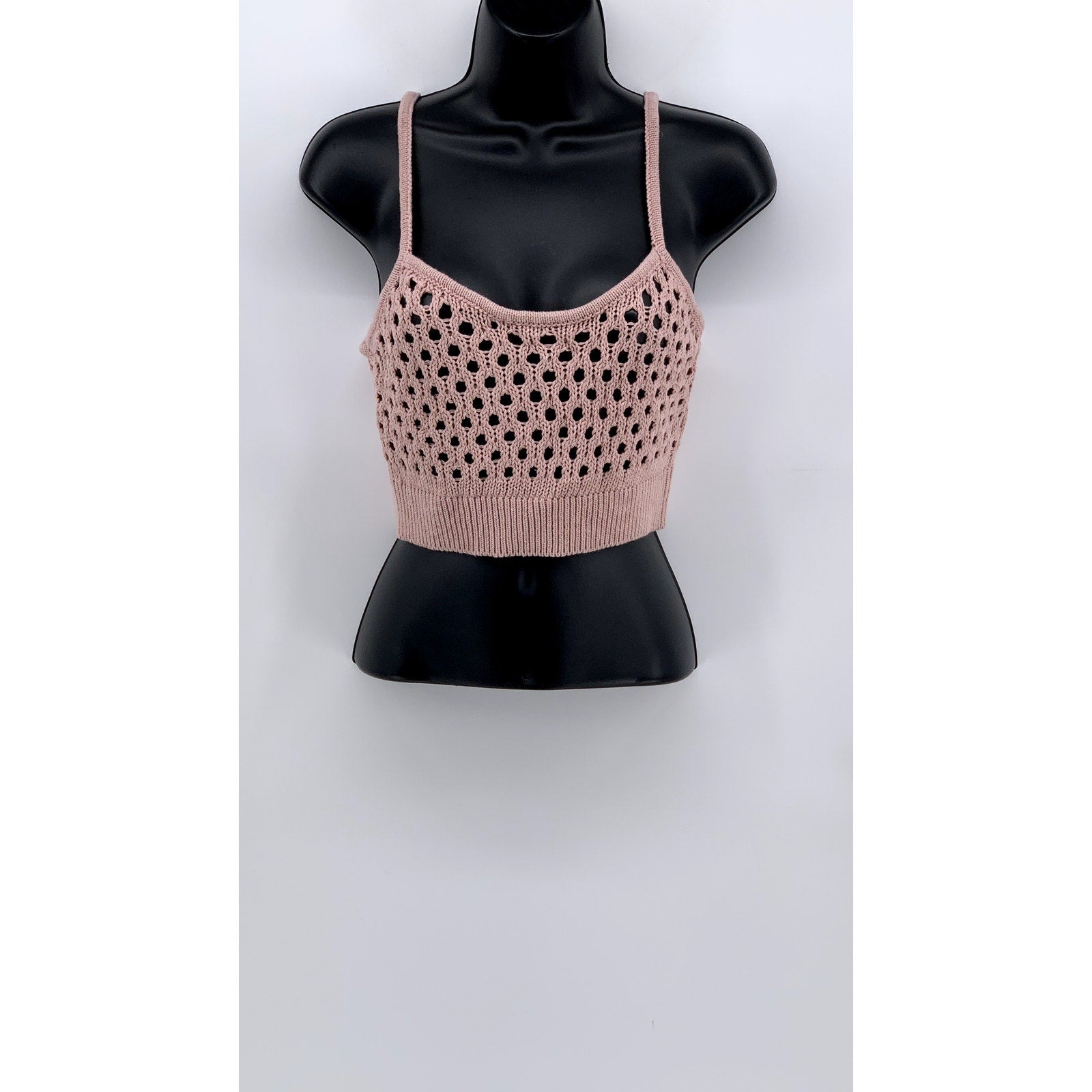 FOREVER 21 Women's Blush Pink Open Knit Cropped Tank Top SZ M
