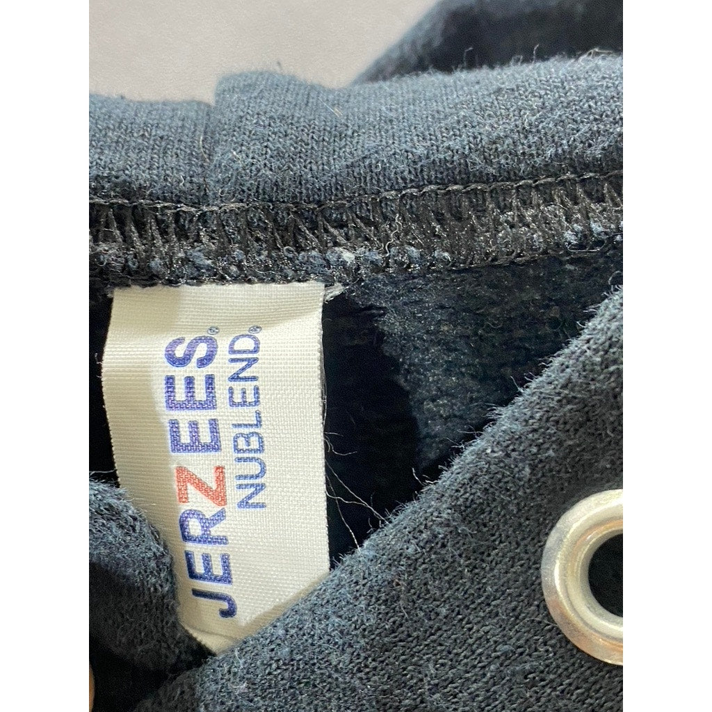 JERZEES NUBLEND Men’s Black-White Graphic Long Sleeve Pullover Hoodie SZ L