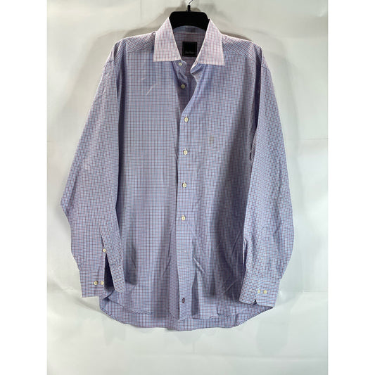 DAVID DONAHUE Men's Pink/Blue Gingham Button-Up Long Sleeve Shirt SZ 16.5 34/35