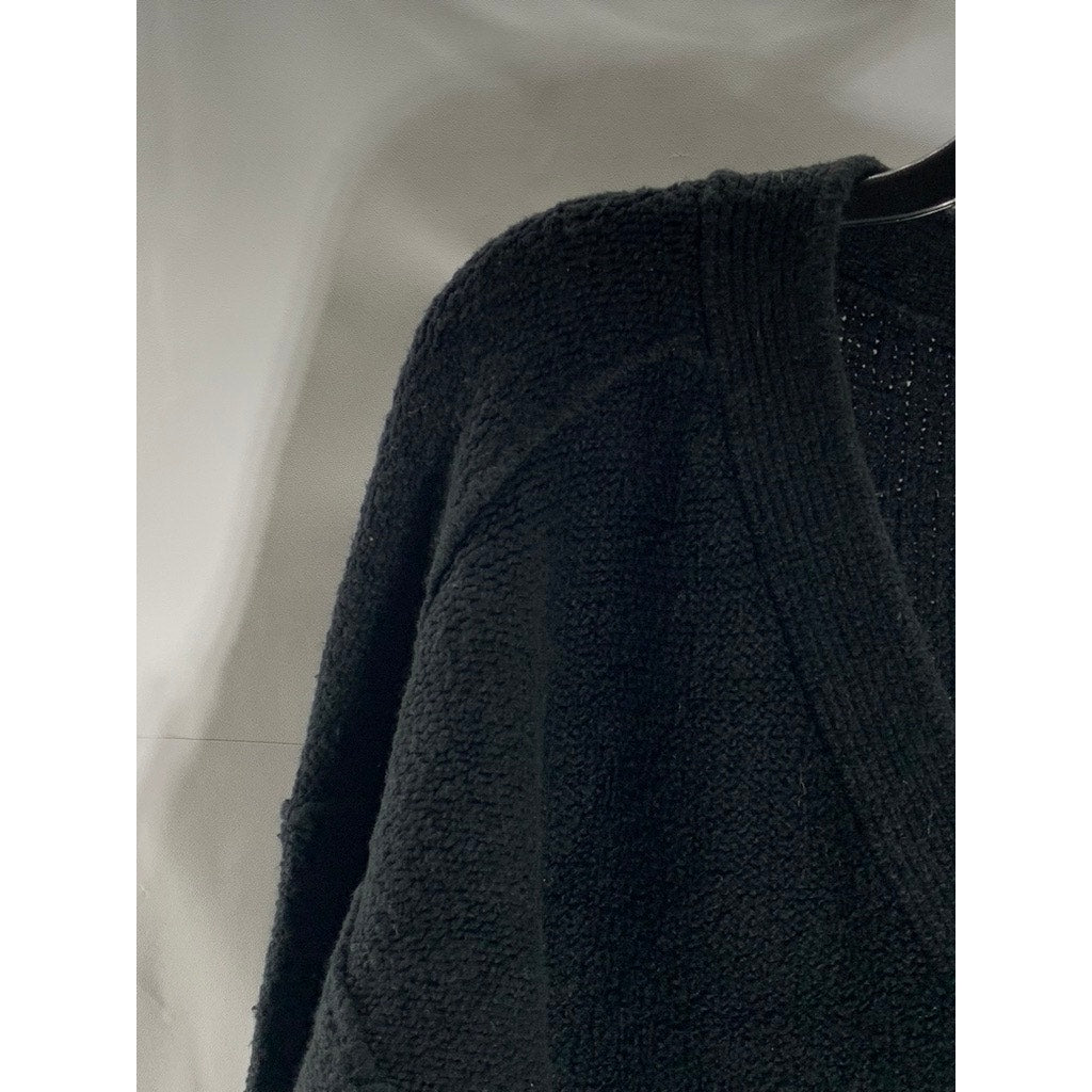 PILCRO Women's Black Solid V-Neck Wide-Cuff Knit Pullover Sweater SZ S