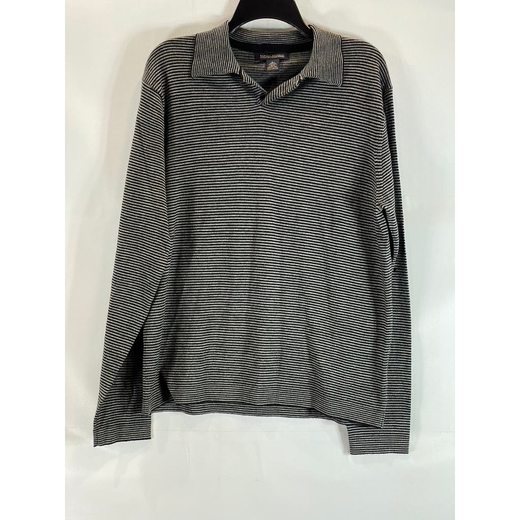 BANANA REPUBLIC Men's Black/Gray Striped Vintage Extra Fine Merino Polo SZ L