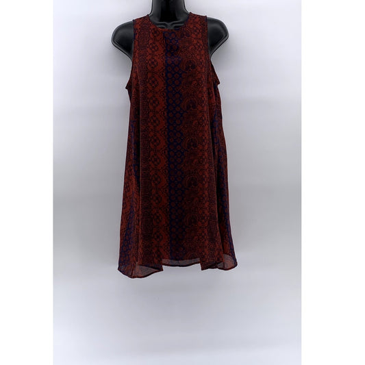 ALYA Women's Red-Blue Printed Crewneck Sleeveless Pullover A-Line Tank Dress SZS