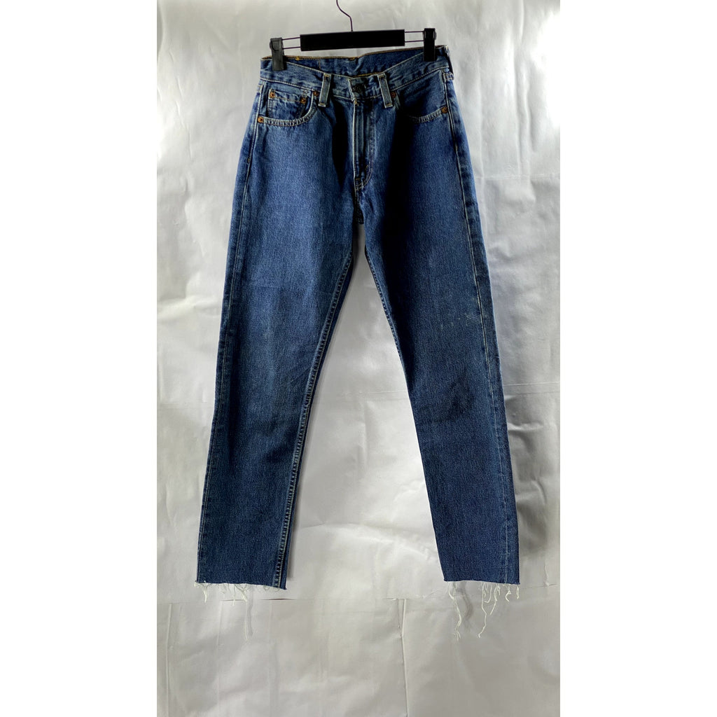 LEVI'S Women's Dark Blue Denim 534 04 Vintage Distressed Slim-Leg Jeans SZ 27X34