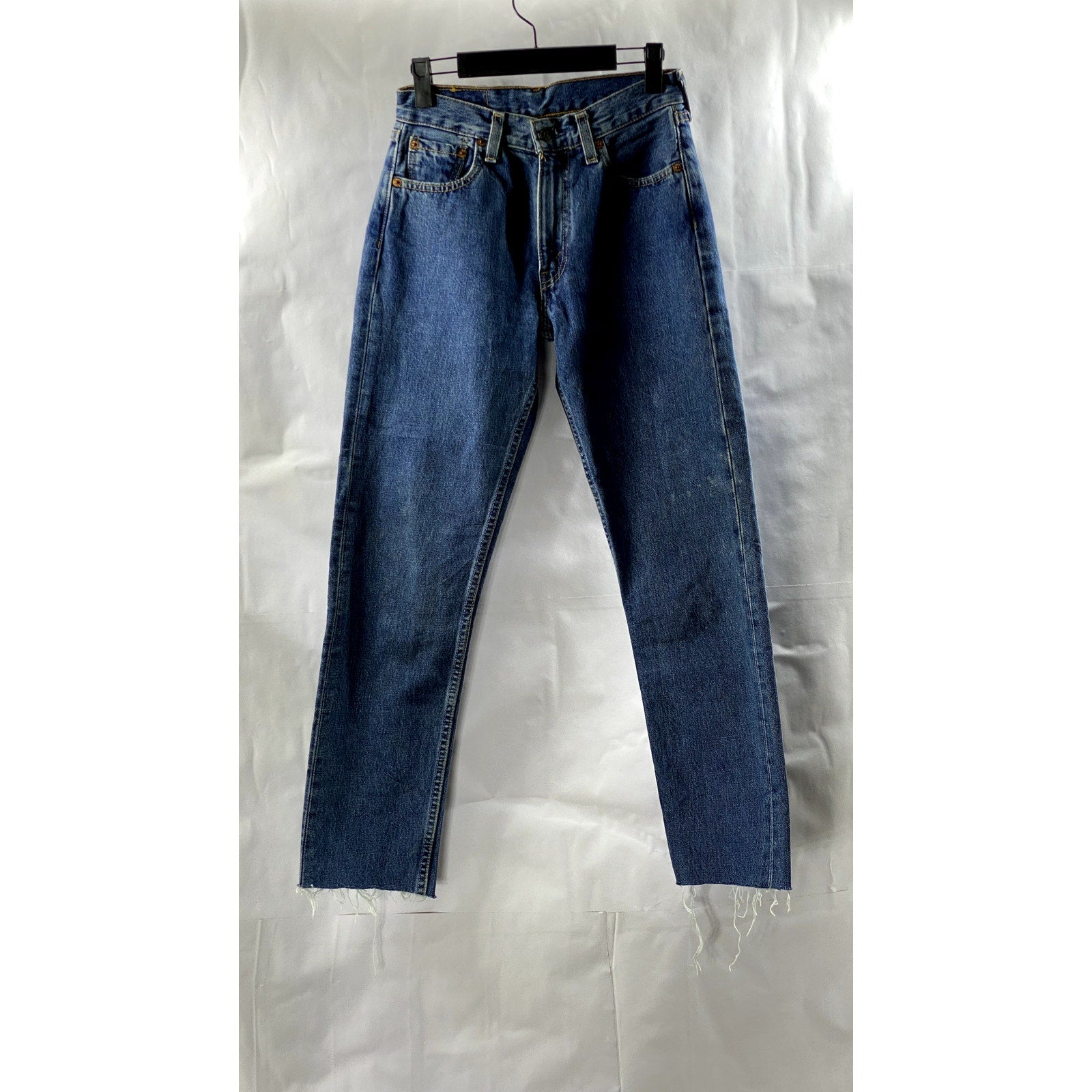 LEVI'S Women's Dark Blue Denim 534 04 Vintage Distressed Slim-Leg Jeans SZ 27X34