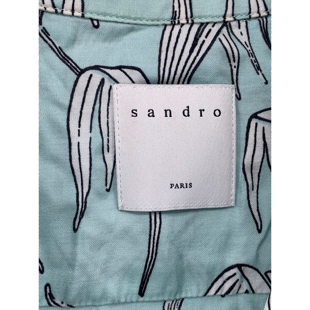 SANDRO PARIS Men's Light Blue-White Leaf Print Button-Up Casual Shirt SZ M