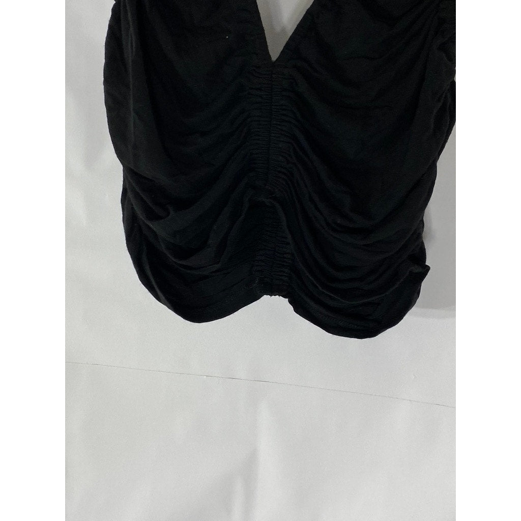 FOREVER 21 Women's Black Ruched Plunging V-Neck Cropped Tank Top SZ L