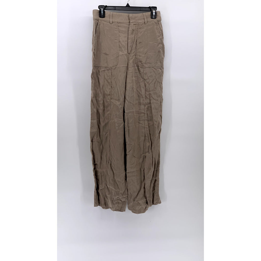 ZARA Women's Beige Lightweight Relaxed-Fit Wide-Leg Pants SZ XS