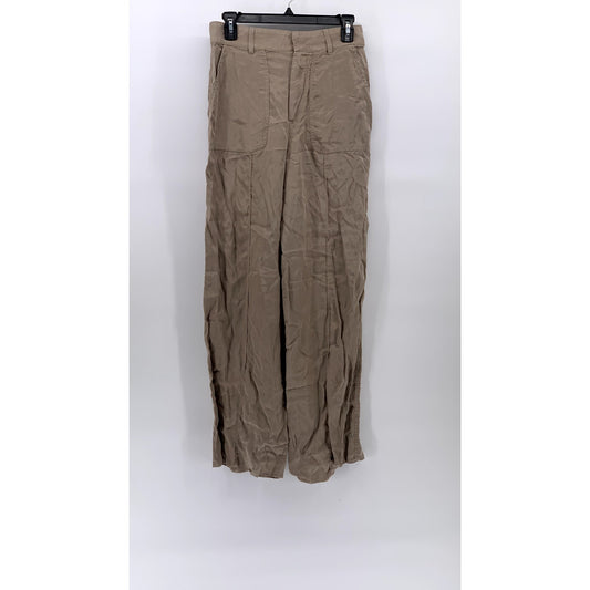 ZARA Women's Beige Lightweight Relaxed-Fit Wide-Leg Pants SZ XS