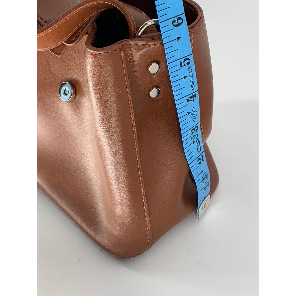 UNBRANDED Women's Brown Faux-Leather Small Square Top-Handle Crossbody Bag SZ OS