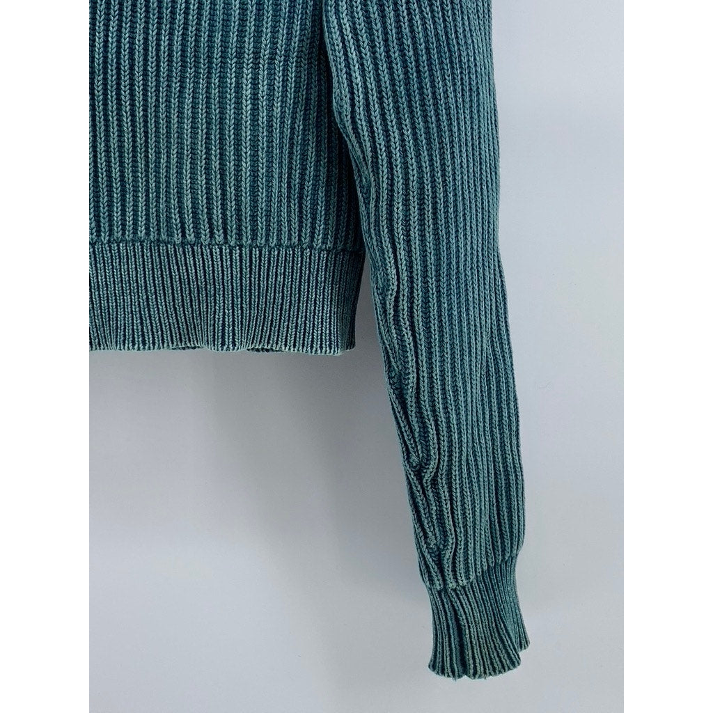 FASHION NOVA Women's Blue Green Ribbed Forward Mock Neck Zip-Up Sweater SZ XS