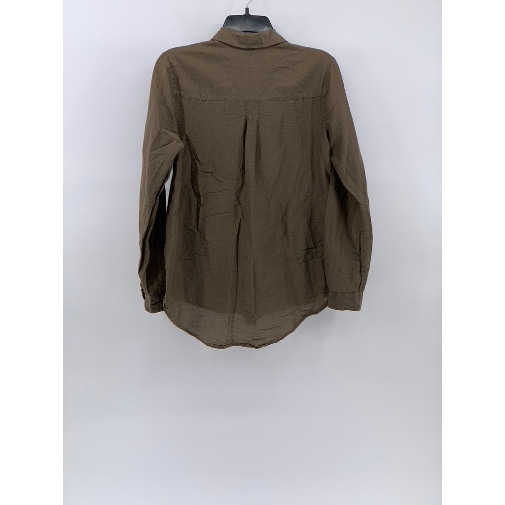 LUCKY BRAND Women's Brown Solid Button-Up Regular-Fit Long Sleeve Top SZ S