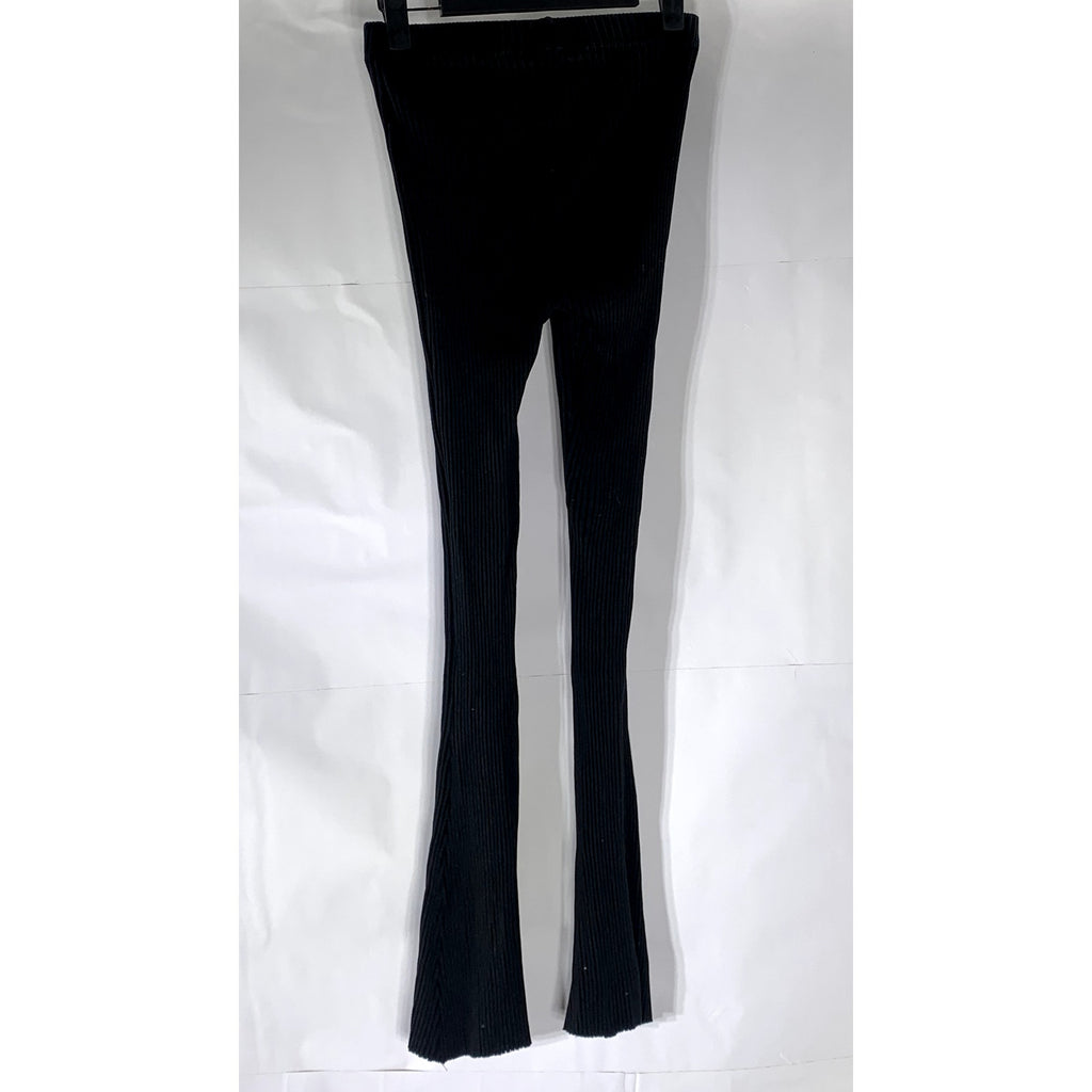 KOTN Women's Black Ribbed Pull-On Elastic Waist Stretch Wide-Leg Leggings SZ XS