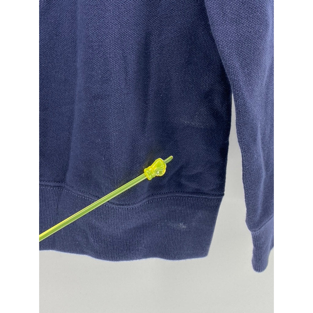 J.CREW Men's Navy Blue Pique Fleece Collared Pullover Long Sleeve Sweatshirt SZS