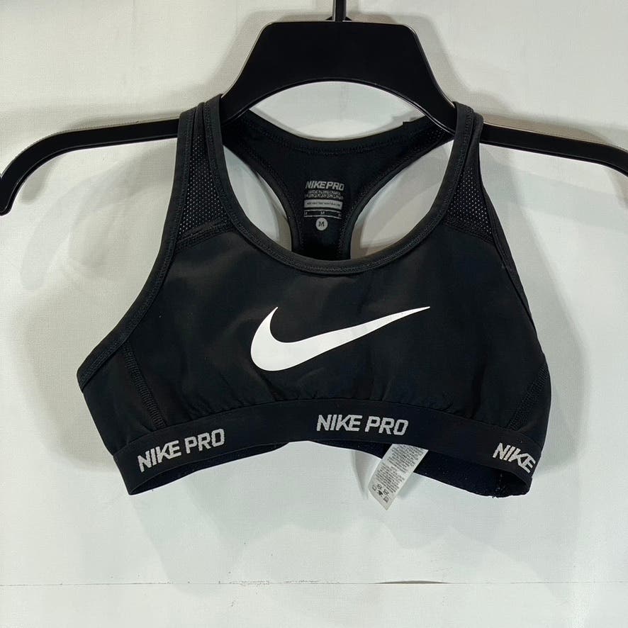 NIKE PRO Women’s Black Swoosh Logo Mesh Racerback Sport Bra SZ M