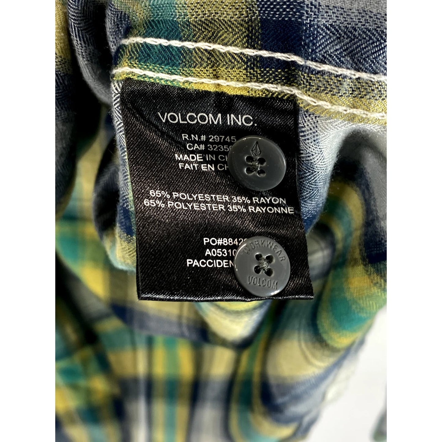 VOLCOM Workwear Men's Green Plaid Button-Up Long Sleeve Shirt SZ L