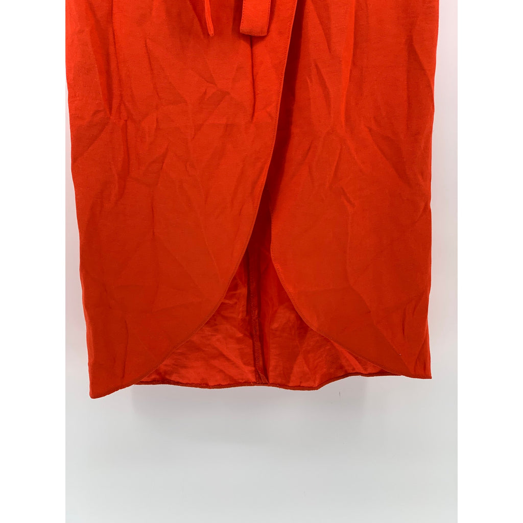 RIVER ISLAND Women's Orange Solid Side-Slit Belted Pencil Midi Skirt SZ 8