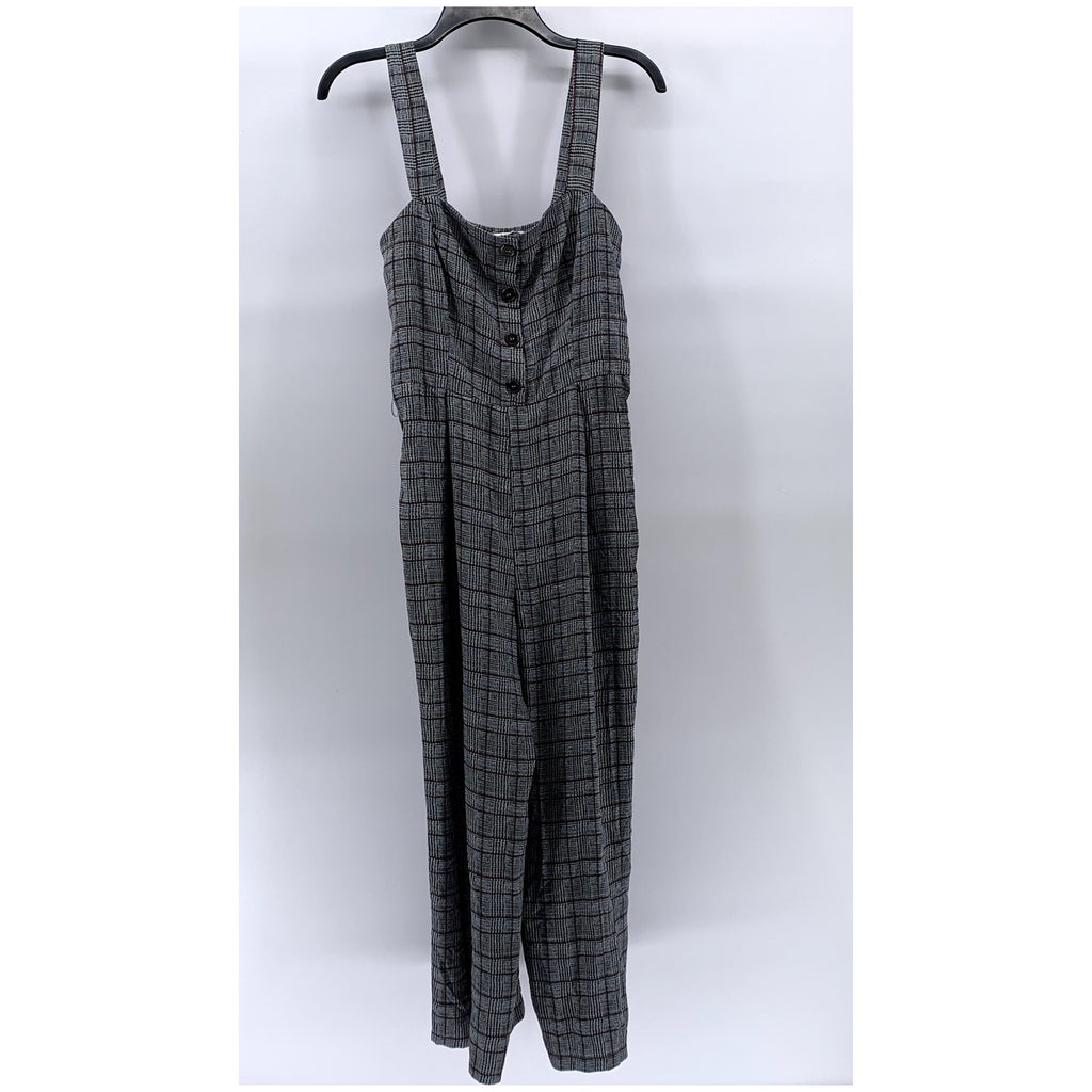 CANDIE'S Women's Gray Printed Plaid Button-Front Wide-Leg Jumpsuit SZ S