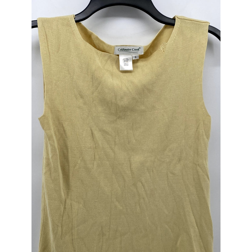 COLDWATER CREEK Women's Yellow Silk-Cotton High-Neck Knit Sleeveless Top SZ S