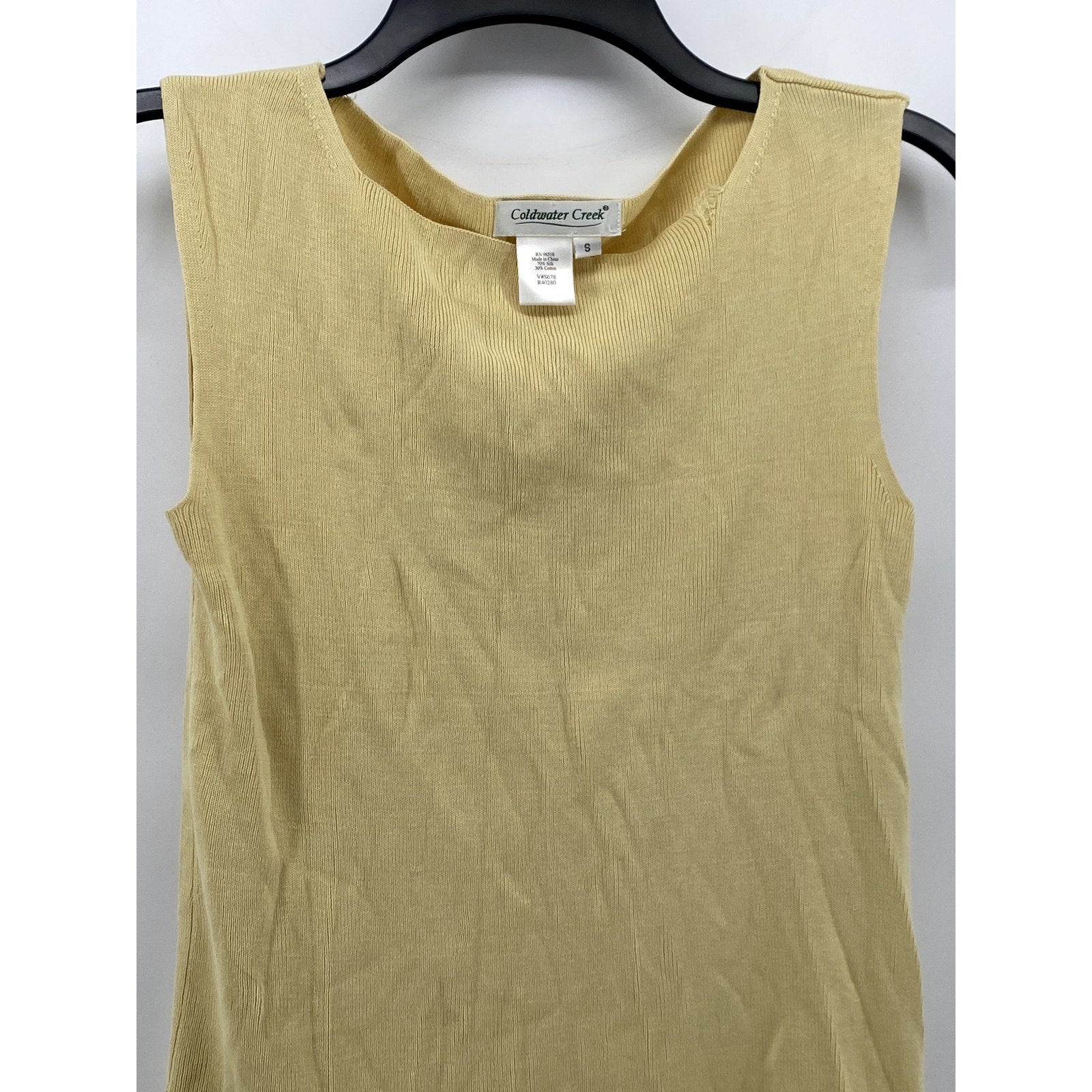 COLDWATER CREEK Women's Yellow Silk-Cotton High-Neck Knit Sleeveless Top SZ S