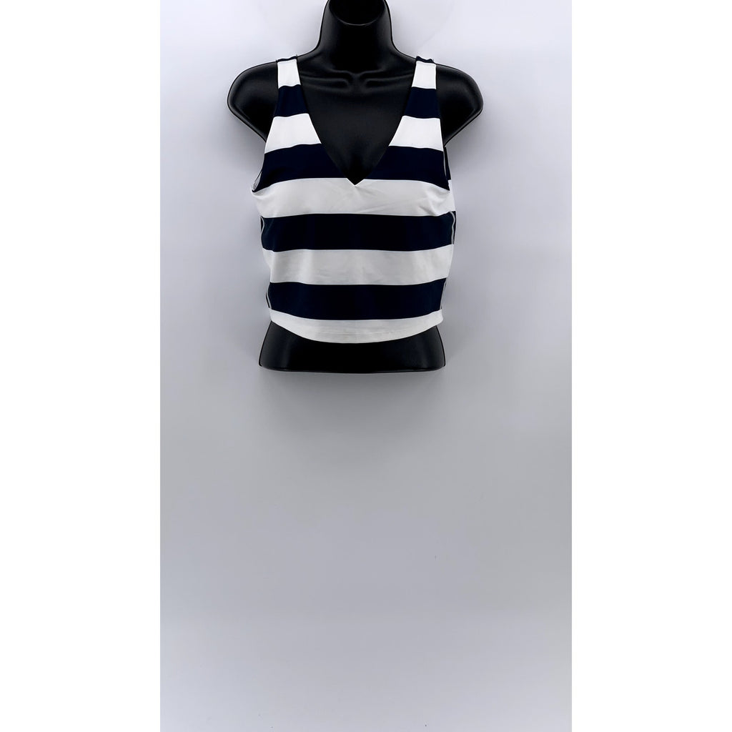 Z SUPPLY Women's Blue-White V-Neck Sleeveless Striped Longline Active Tank SZ M