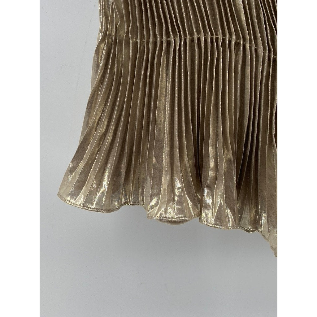 BANANA REPUBLIC Women's Champagne Foil Metallic Lena Pleated V-Neck Top SZ S