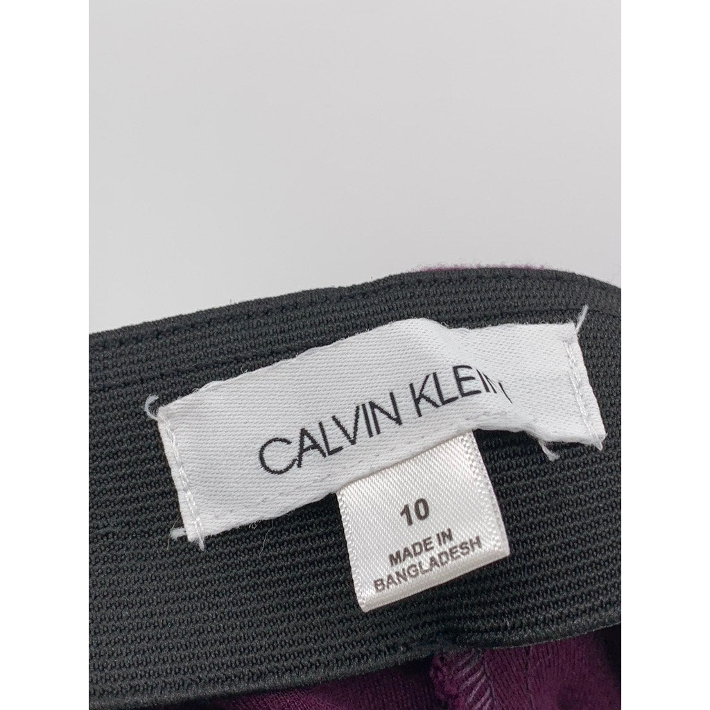 CALVIN KLEIN Women's Burgundy Solid Pull-On Ankle Pants SZ 10
