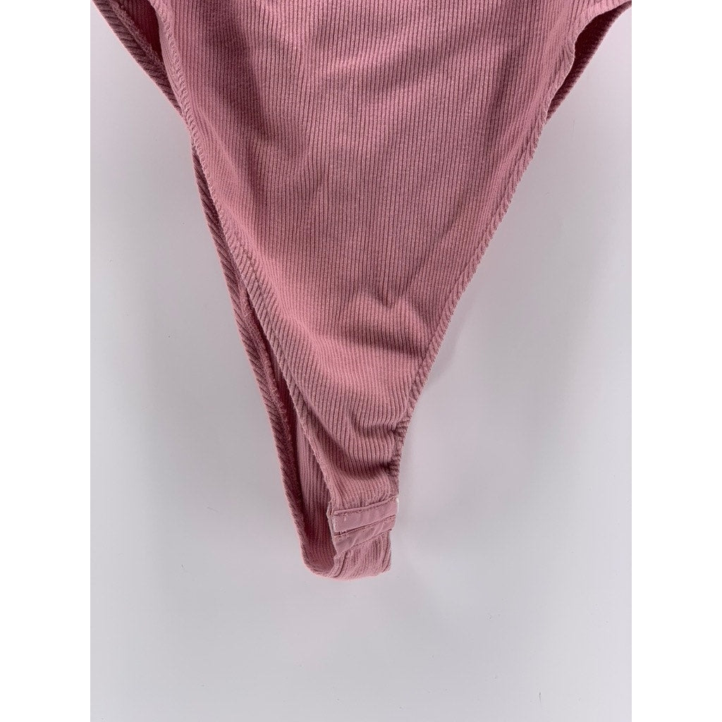 SANTE GRACE Women's Pink Ribbed Cutout Bodysuit SZ 1X