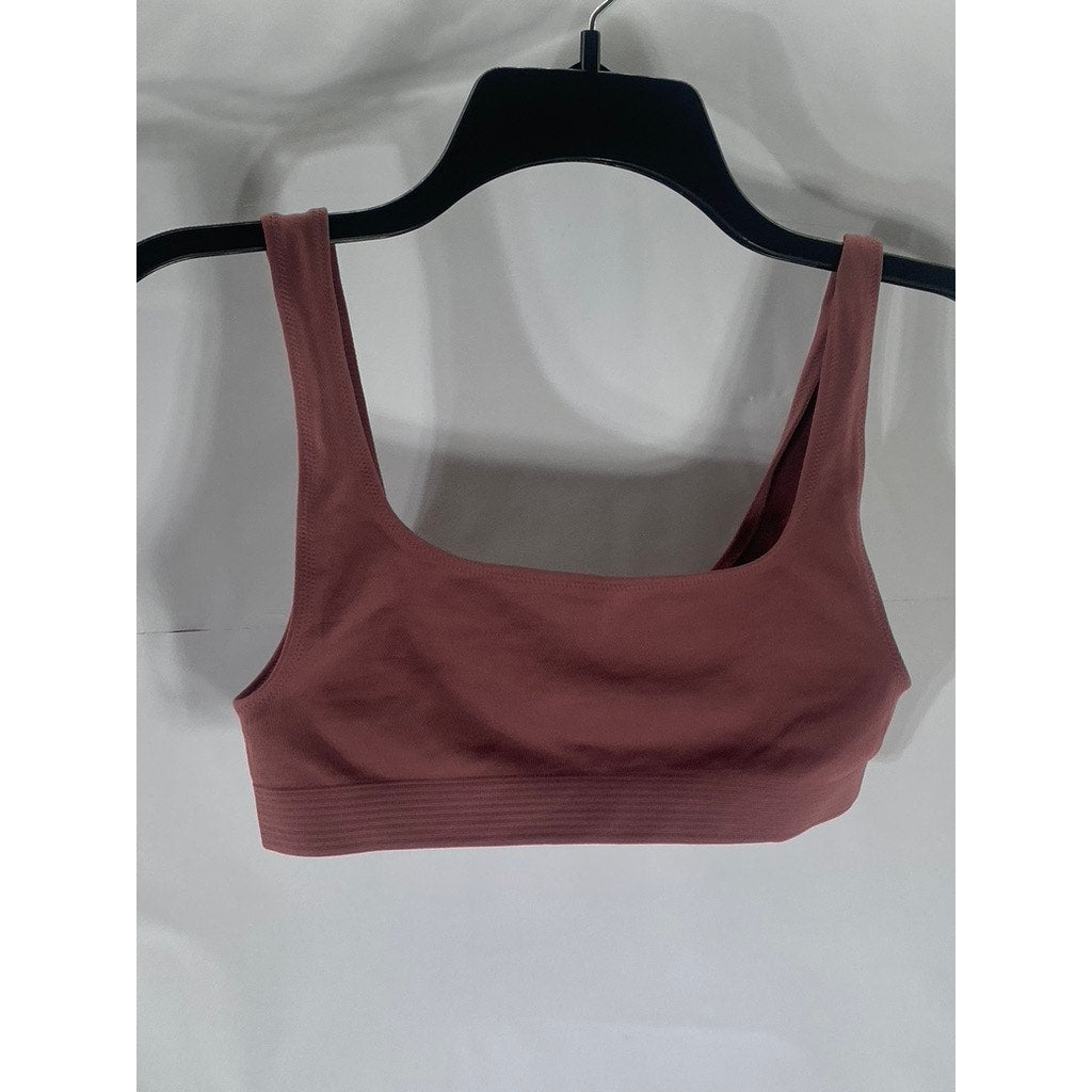 UNIQLO U Women's Pink Straight-Neck Ribbed-Hem Sport Bra SZ S