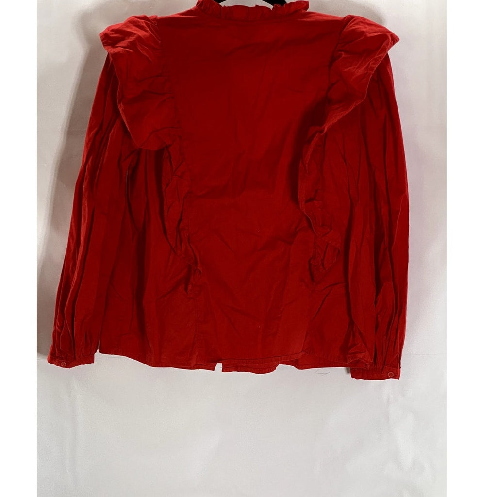 A NEW DAY Women's Red Ruffle Long Sleeve Button-Up Top SZ M