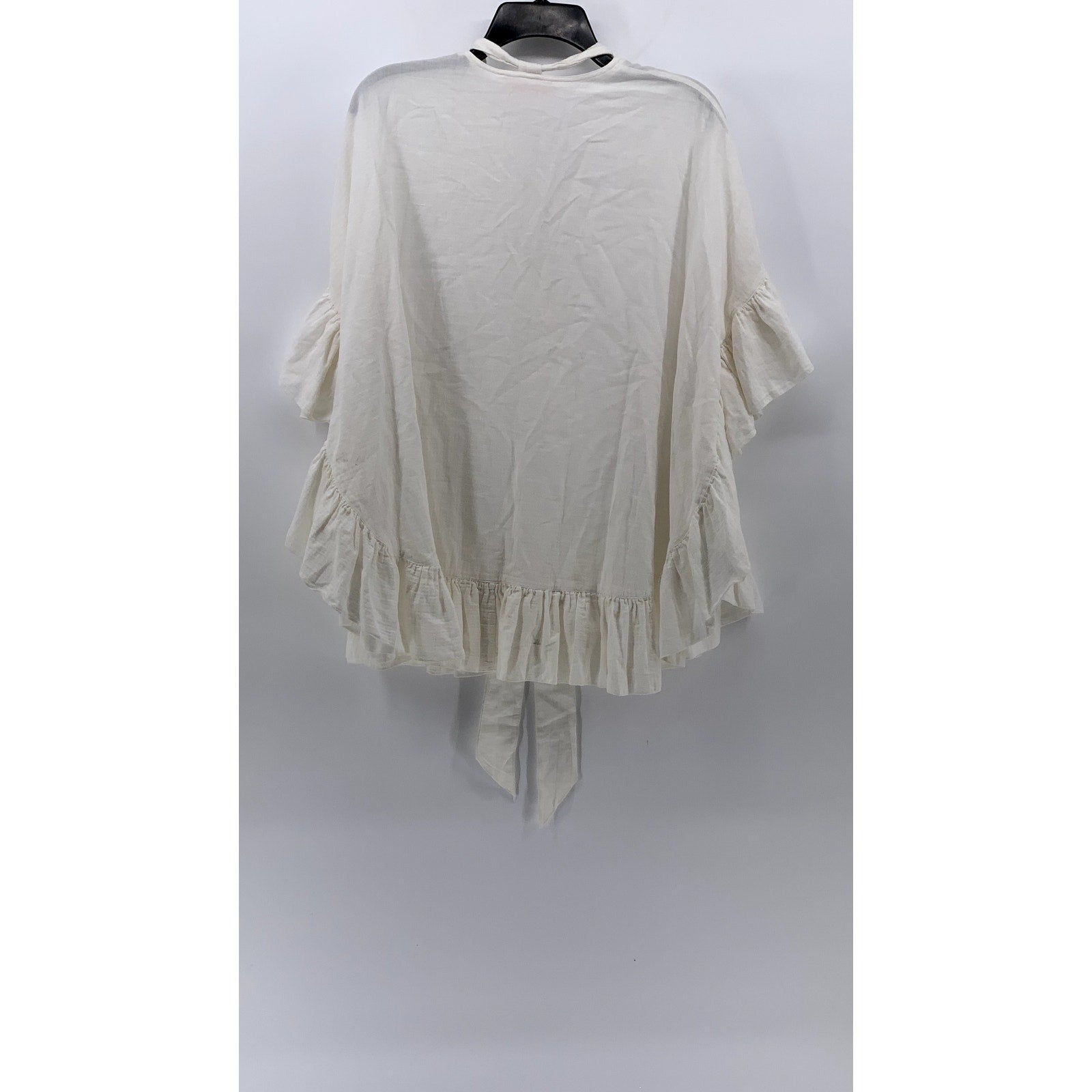 SEE BY CHLOE Women's White Cotton-Linen Ruffle-Trim Flowy Cape Style Top SZ XS