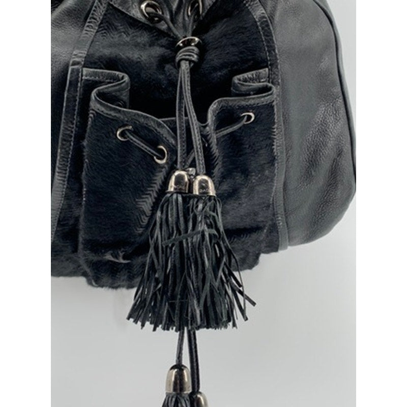ZAC POSEN Women's Black Suede Herringbone Shoulder Bag