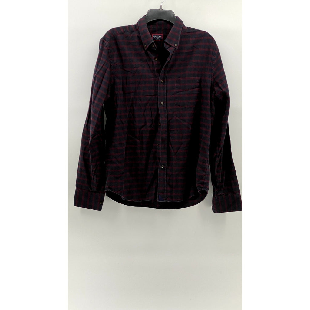 UNTUCKIT Men's Navy-Red Check Button-Up Long Sleeve Flannel Rully Shirt SZ M