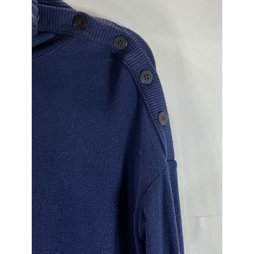 MICHAEL STARS Women's Navy Turtleneck Button-Shoulder Long Sleeve Sweater SZ XS