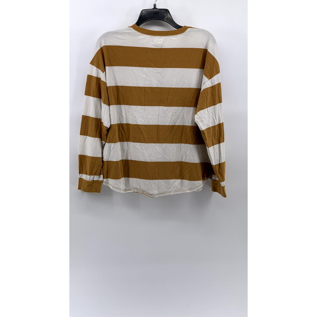 MADEWELL Women's Tan-White Striped Oversized Top SZ M