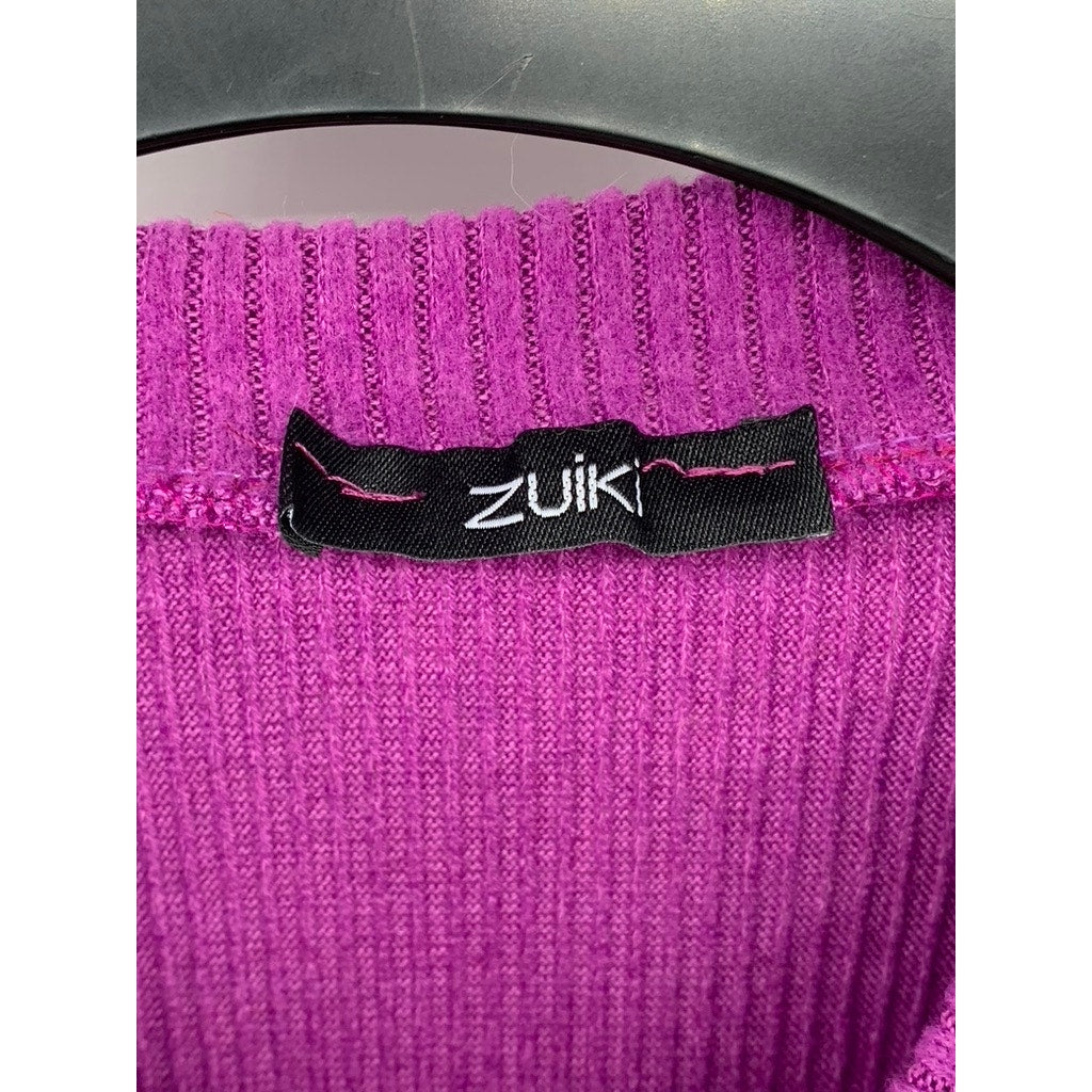 ZUIKI Women's Purple Crewneck Ribbed Long Sleeve Cropped Top SZ S