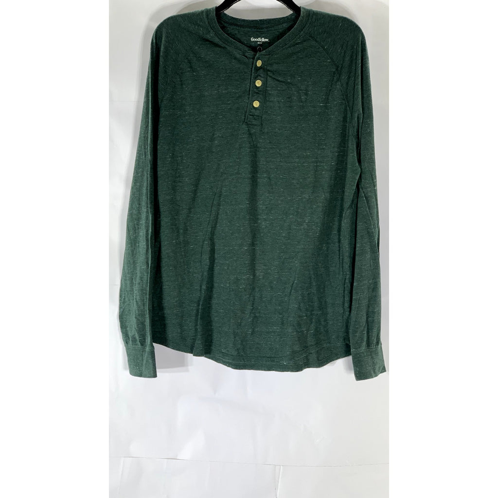 GOODFELLOW & CO Men’s Emerald Green Standard Fit Long Sleeve Henley Shirt SZ L