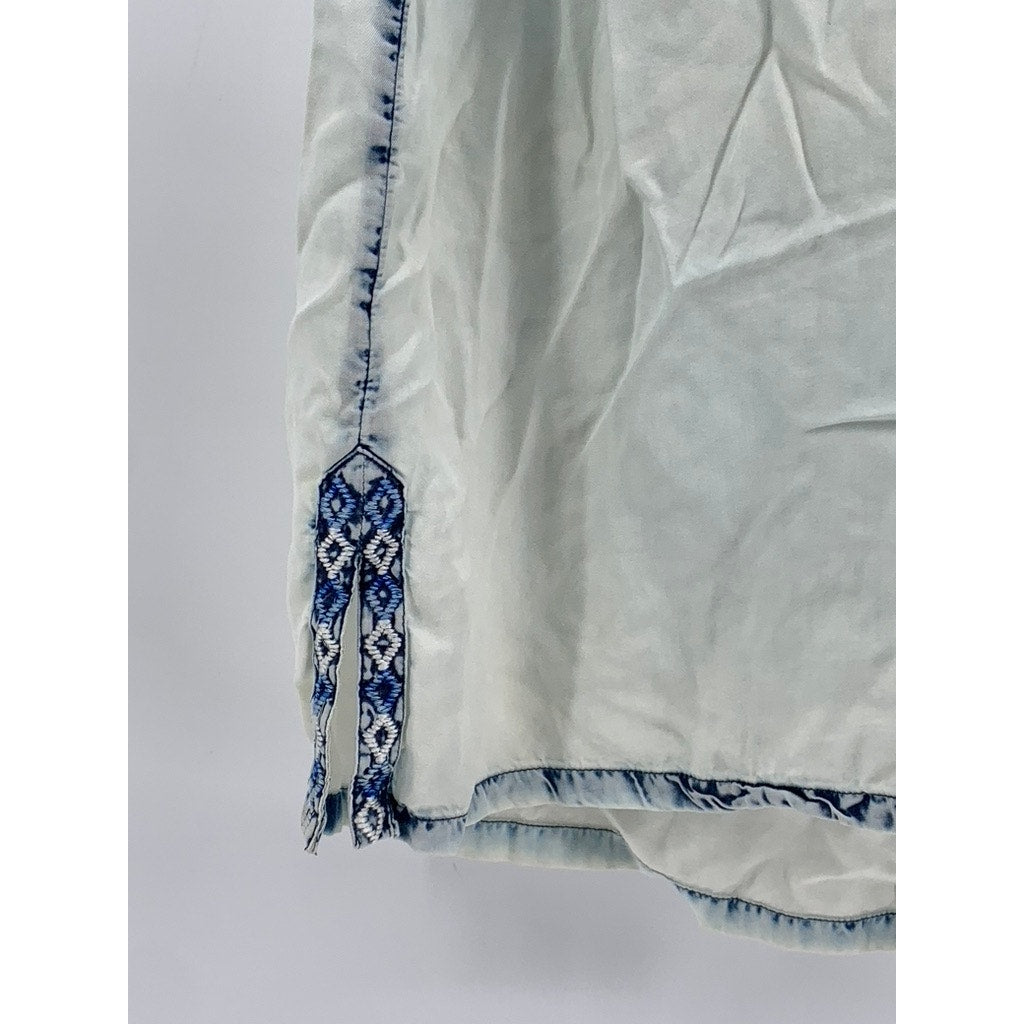 LUCKY BRAND Women's Blue Embroidered Split-Neck Tank Top SZ M