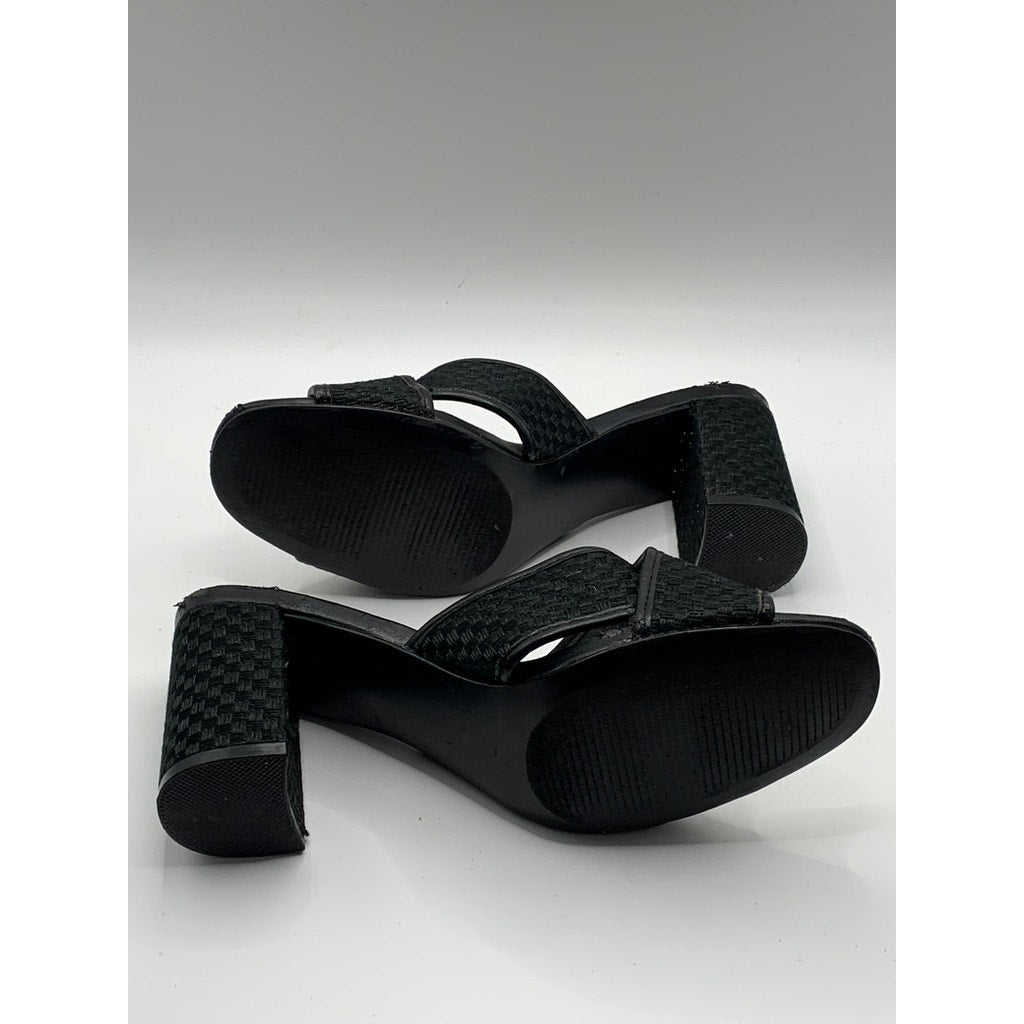 ANN TAYLOR Factory Women's Black Cross Strap Peep-Toe Block-Heel Sandals SZ 6