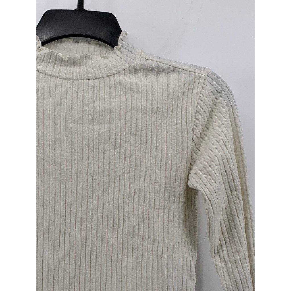 BP. Women's White Ribbed Lettuce-Trim Mock-Neck Crop Top SZ XS