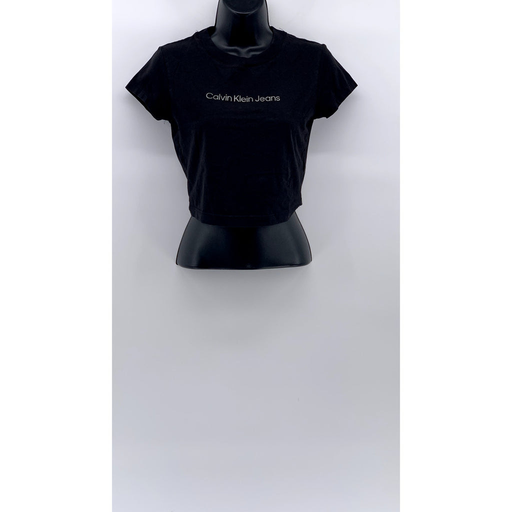 CALVIN KLEIN JEANS Women's Black Logo Institutional Baby T-Shirt SZ S