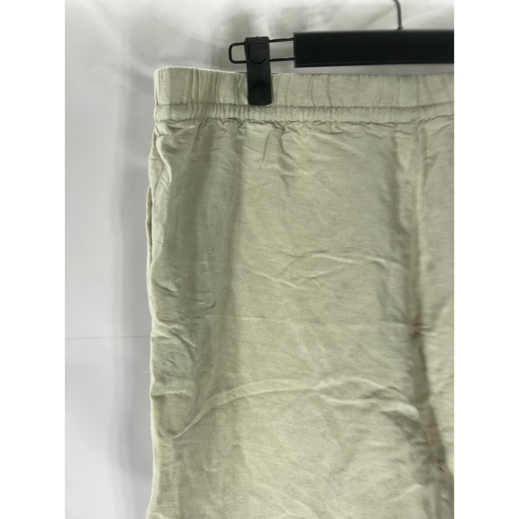 H&M Women's Beige Drawstring Waist Linen-Blend Straight-Leg Casual Pant SZ L
