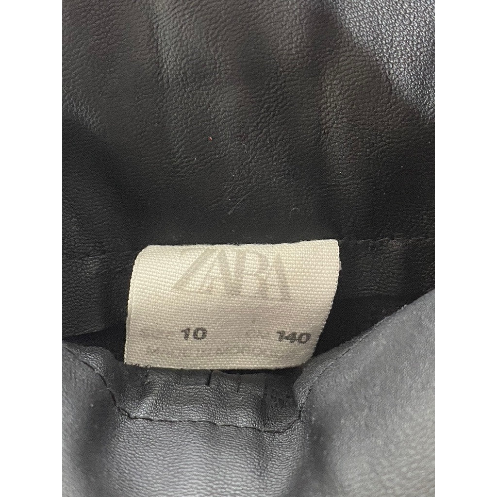 ZARA Girls Black Faux-Leather Snap-Button Overall Short Dress SZ 10