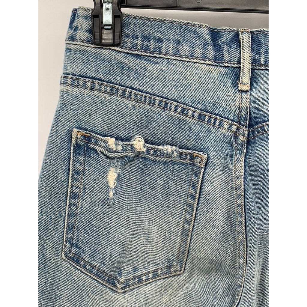 GAP Women's Light Medium Wash Distressed Wide Straight-Leg Frayed Jeans SZ 25