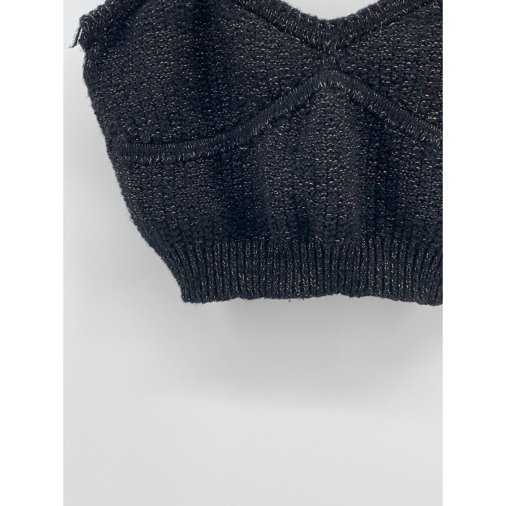 UNBRANDED Women's Black Silver Metallic V-Neck Knit Cropped Tank Top SZ M