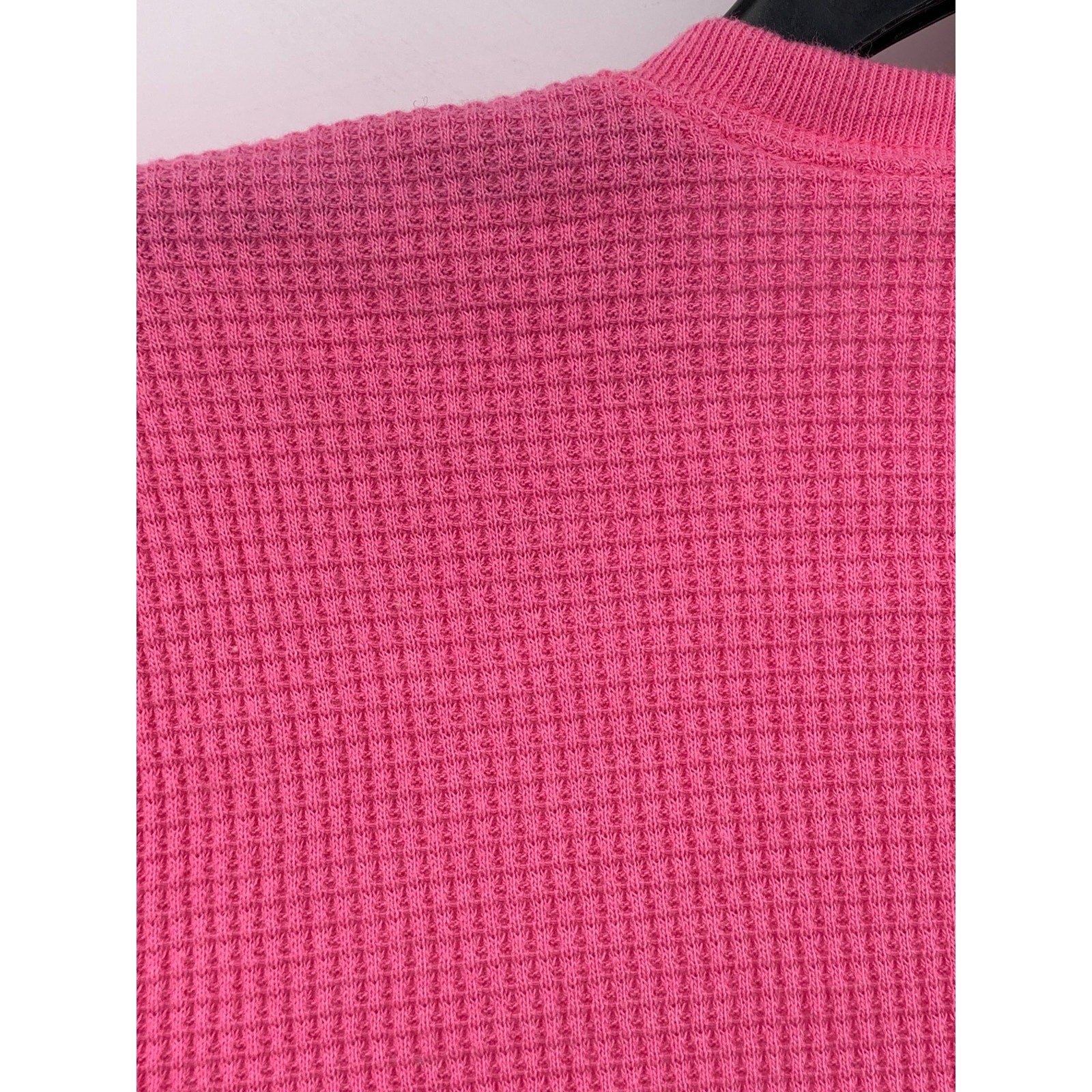 TNA Women's Pink Waffle-Knit Crewneck Long Sleeve Casual Cropped Top SZ S