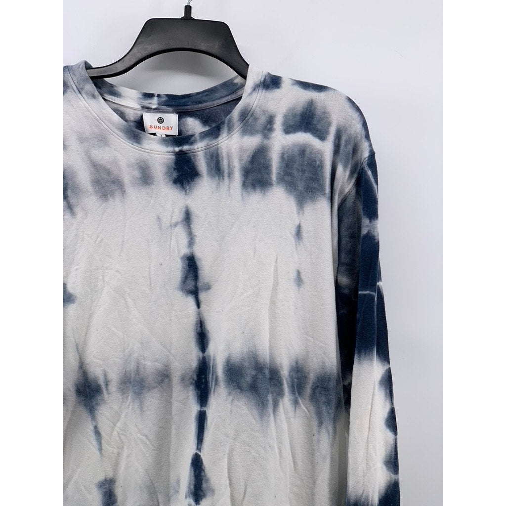 SUNDRY Women's Navy-White Tie-Dye Crewneck Casual Long Sleeve Top SZ 3