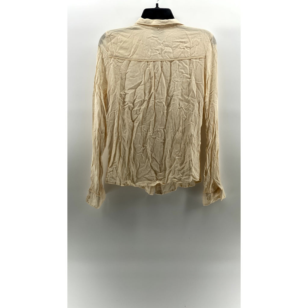 VILA Women's Beige Dot Textured Regular-Fit Button-Up Long Sleeve Top SZ S